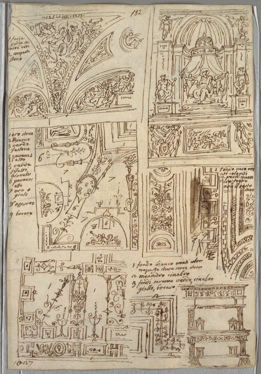 Fünf Studien einer Decke mit Grotesken; Madonna von Felice Giani