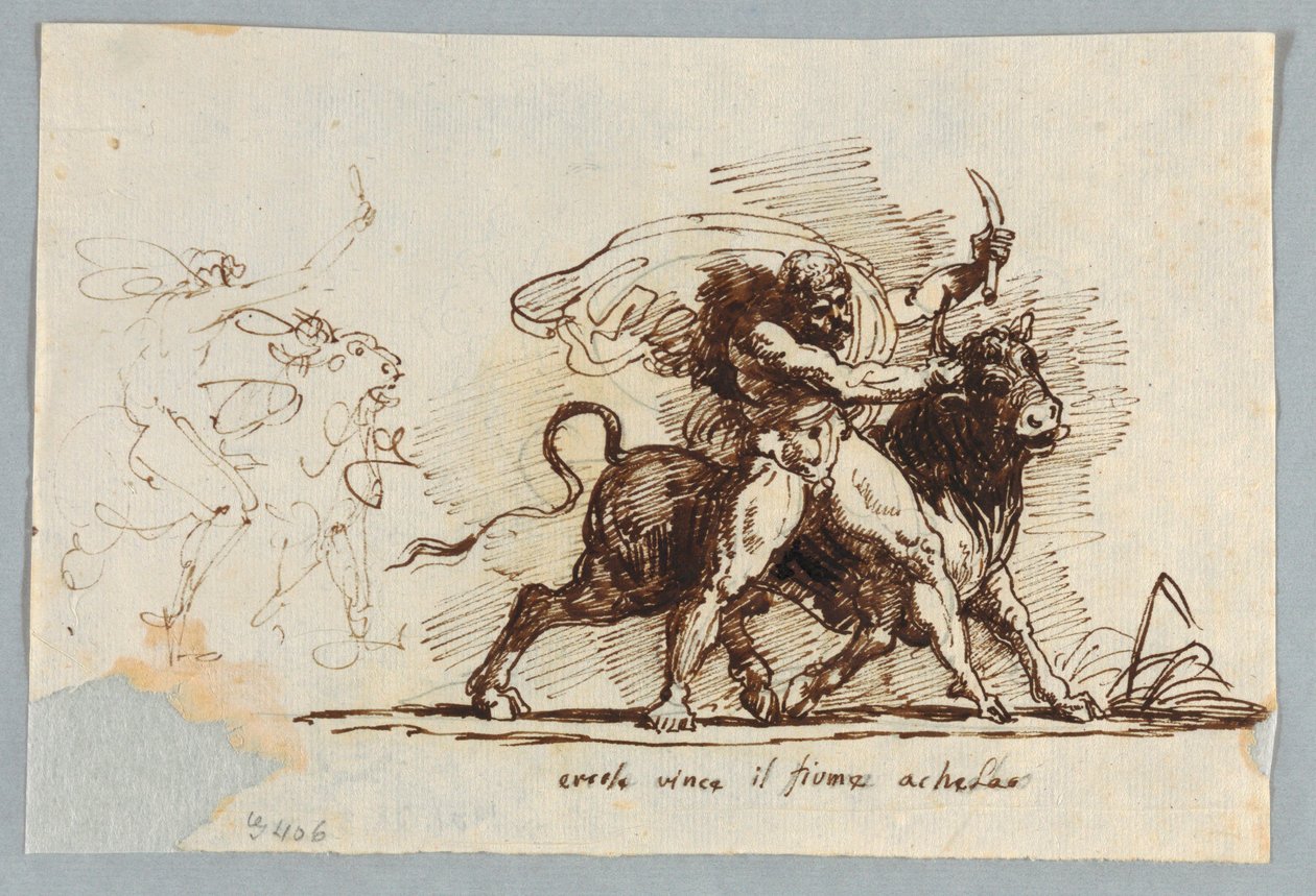 Herkules reißt Horn von Stier Achelous von Felice Giani