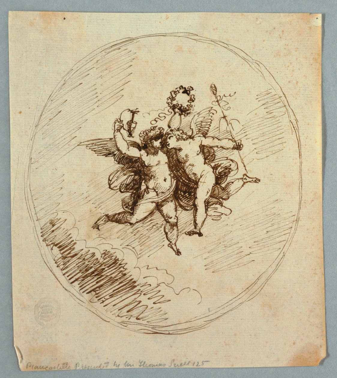 Zwei fliegende Putti mit Attributen des Dionysos von Felice Giani
