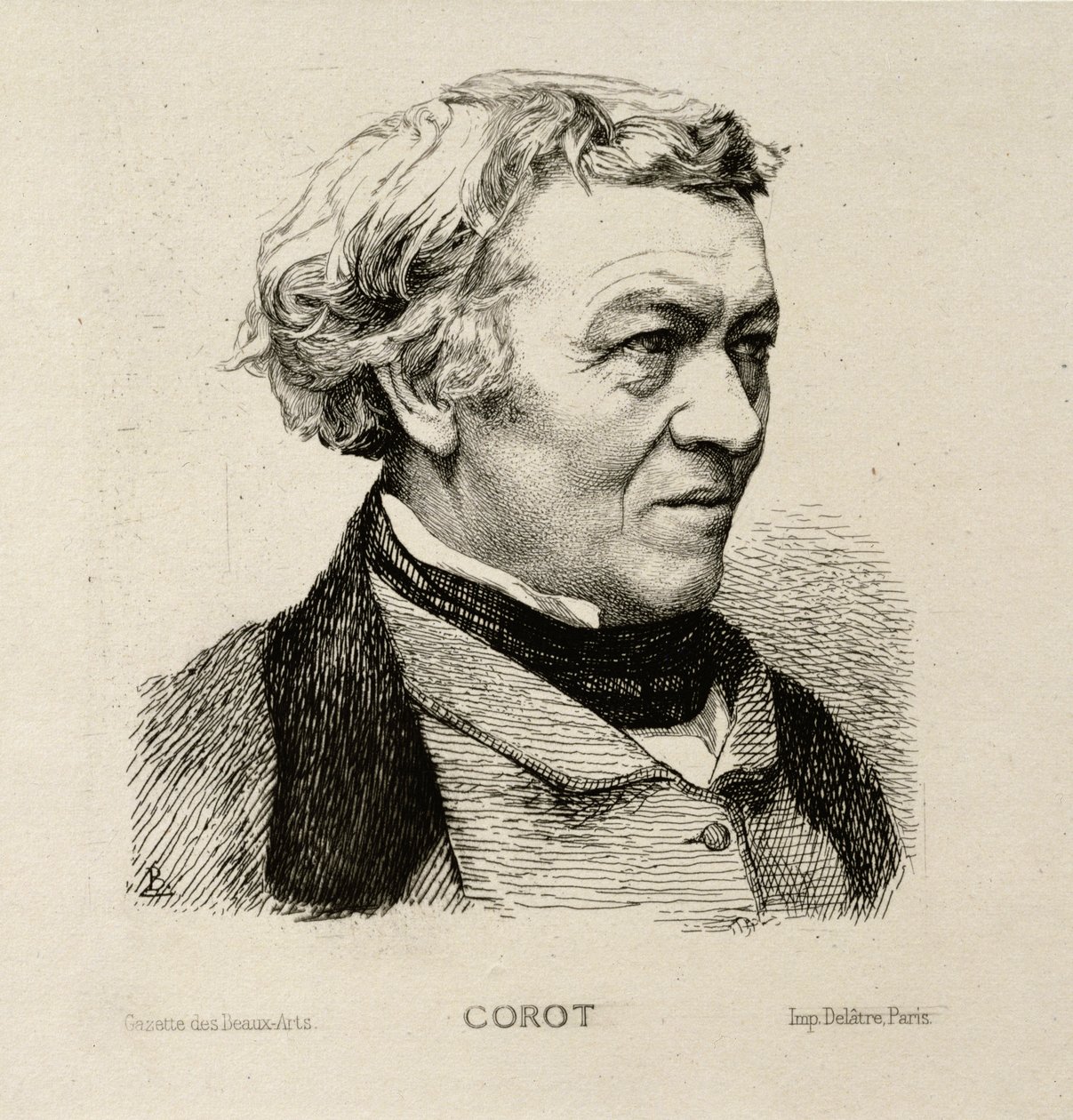 Porträt von Camille Corot (1796-1875) 1861 von Felix Bracquemond