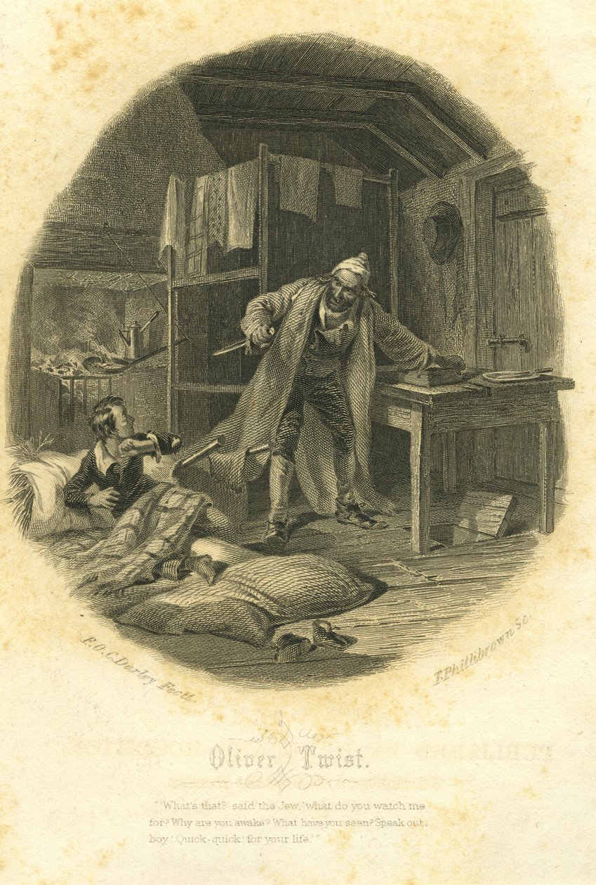 Oliver Twist und Fagin, graviert von T. Phillibrown von Felix Octavius Carr Darley