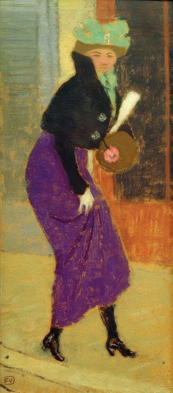 Auf der Straße: Frau mit Muff von Felix Edouard Vallotton