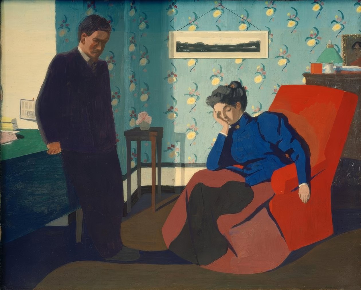Innenraum mit rotem Sessel und Figuren von Felix Edouard Vallotton