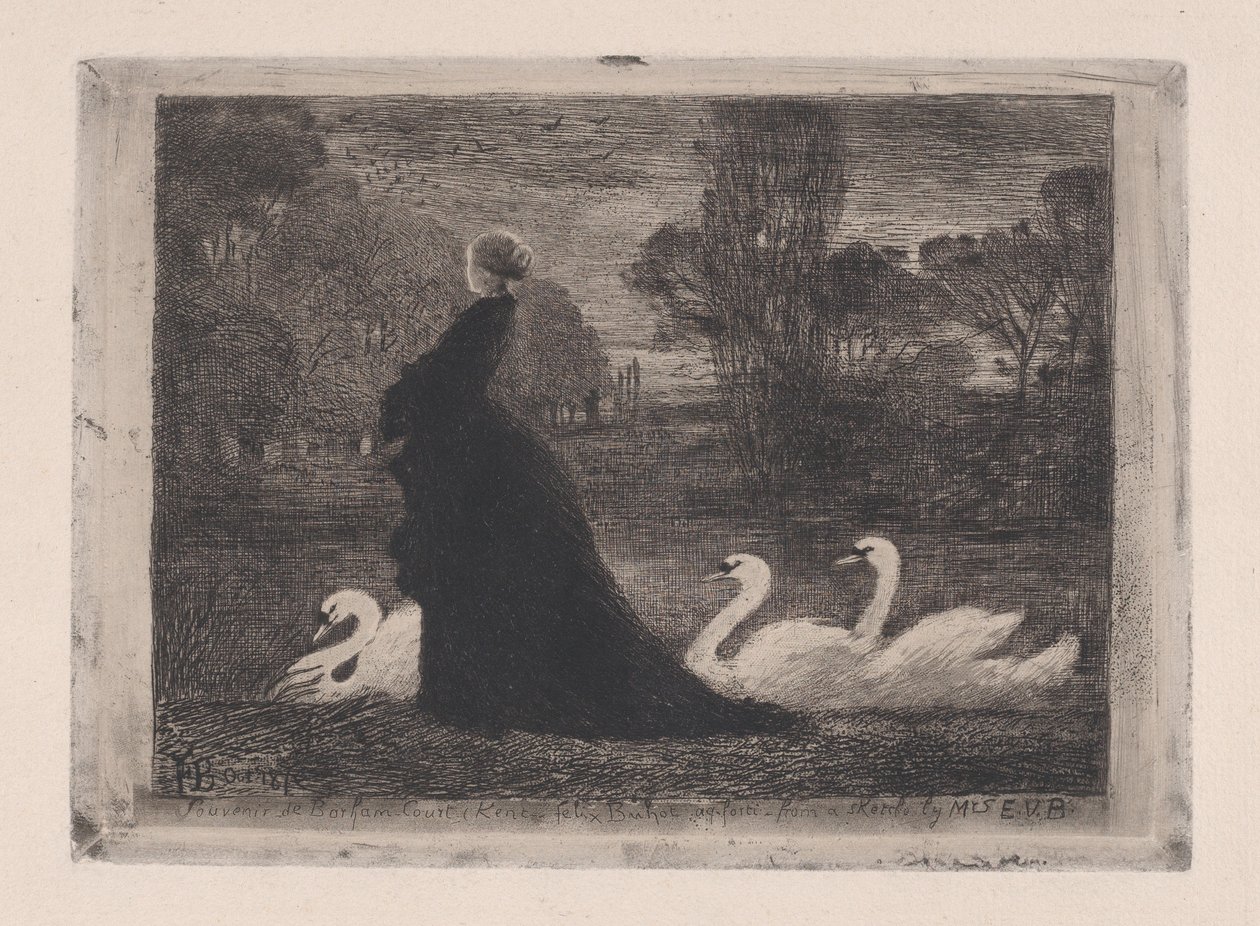 Dame der Schwäne, 1879 von Felix Hilaire Buhot