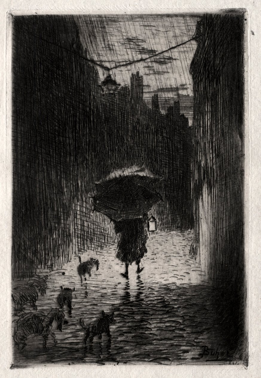 Regen und Regenschirm, ca. 1875 von Felix Hilaire Buhot