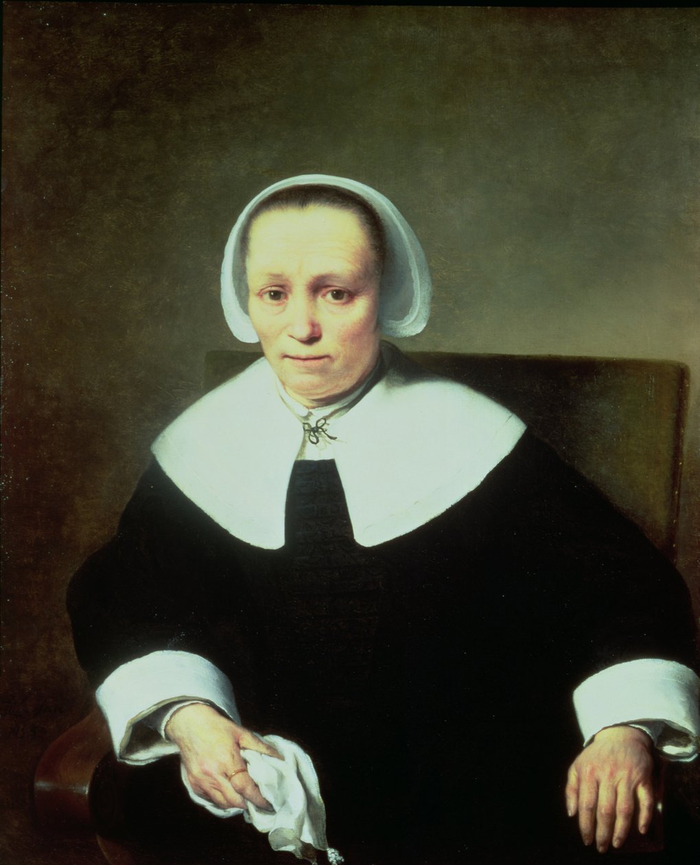 Porträt einer Dame mit weißem Kragen und Manschetten von Ferdinand Bol