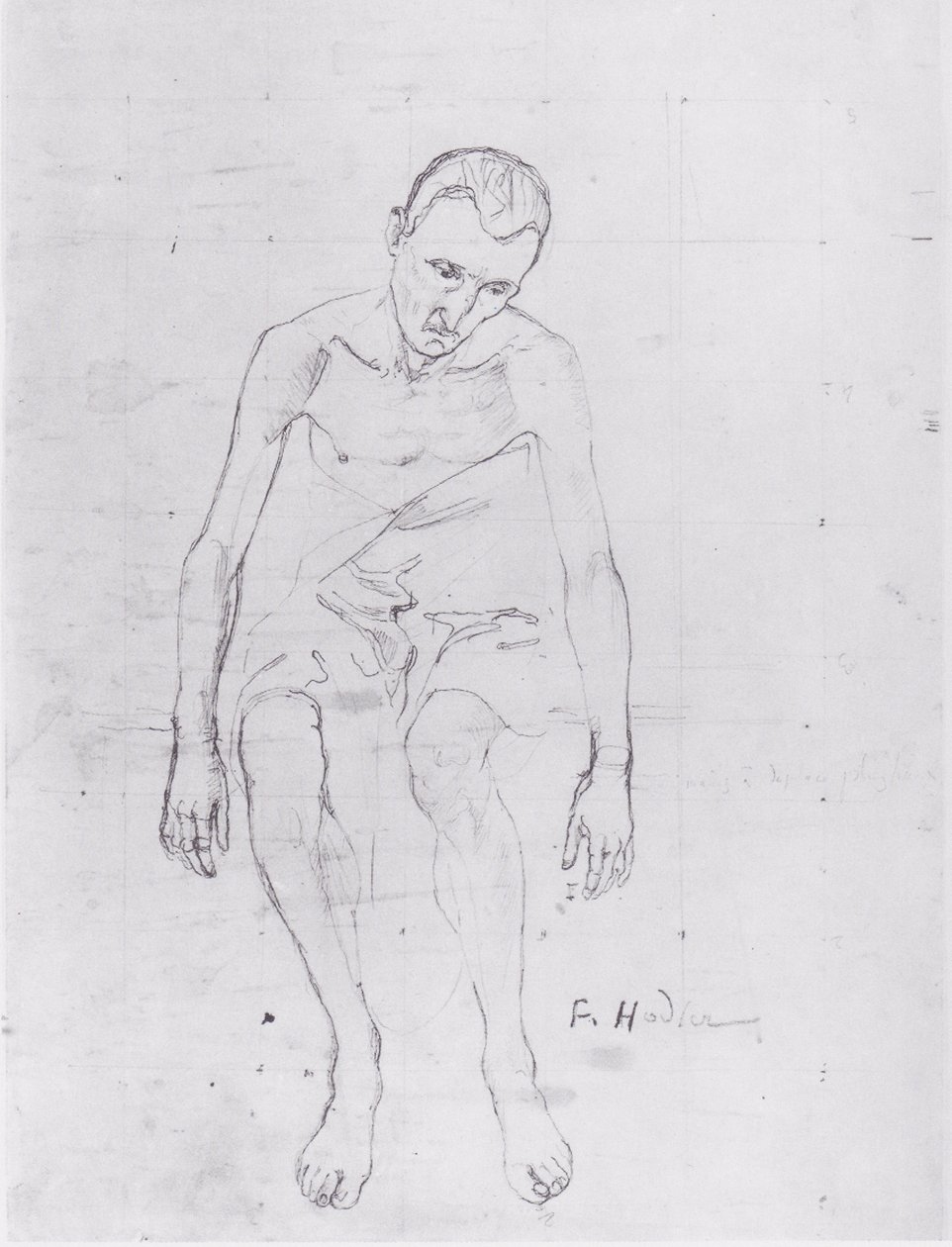 Studie zur Mittelfigur der Lebensmüden von Ferdinand Hodler