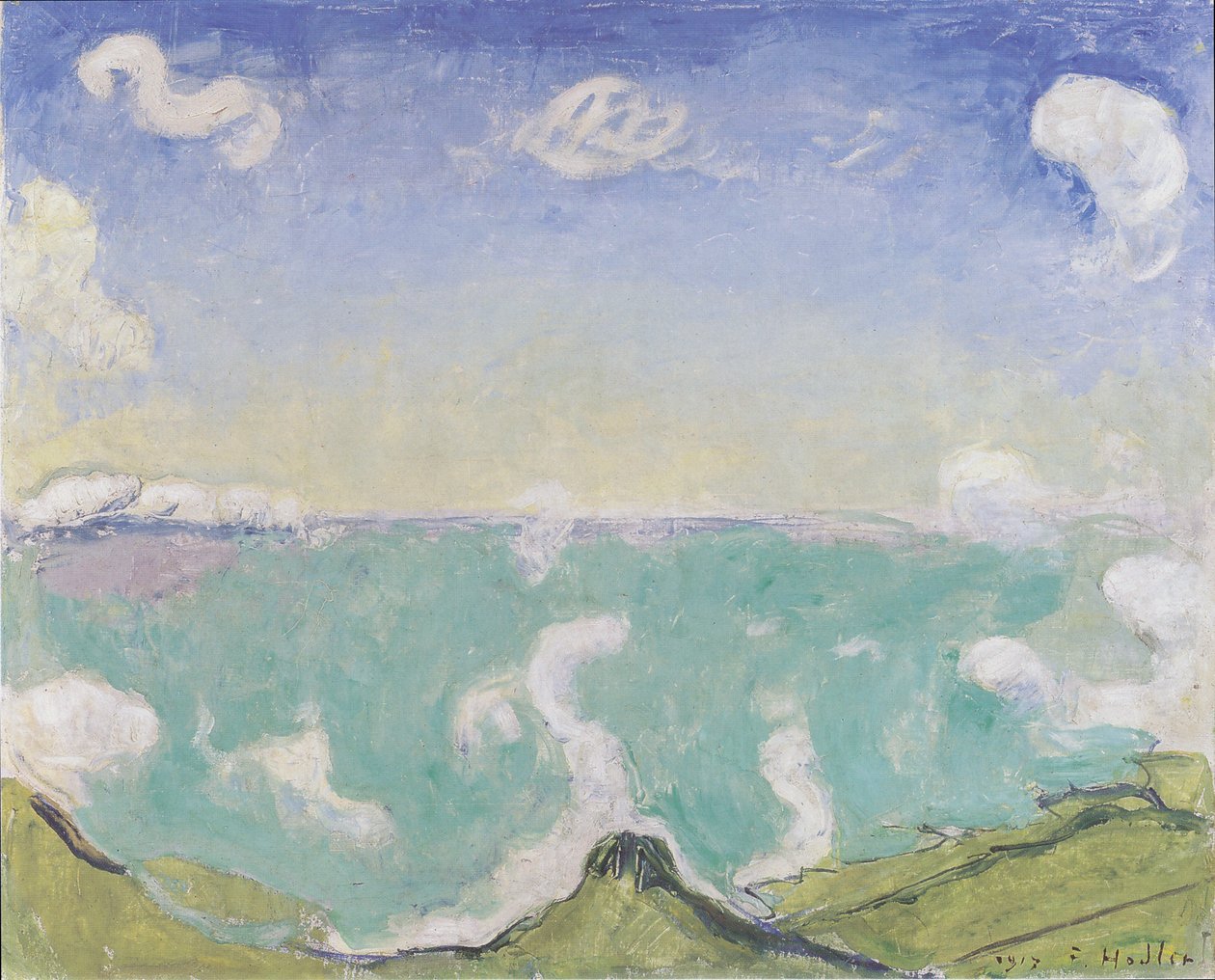 Landschaft bei Caux mit aufsteigenden Wolken von Ferdinand Hodler