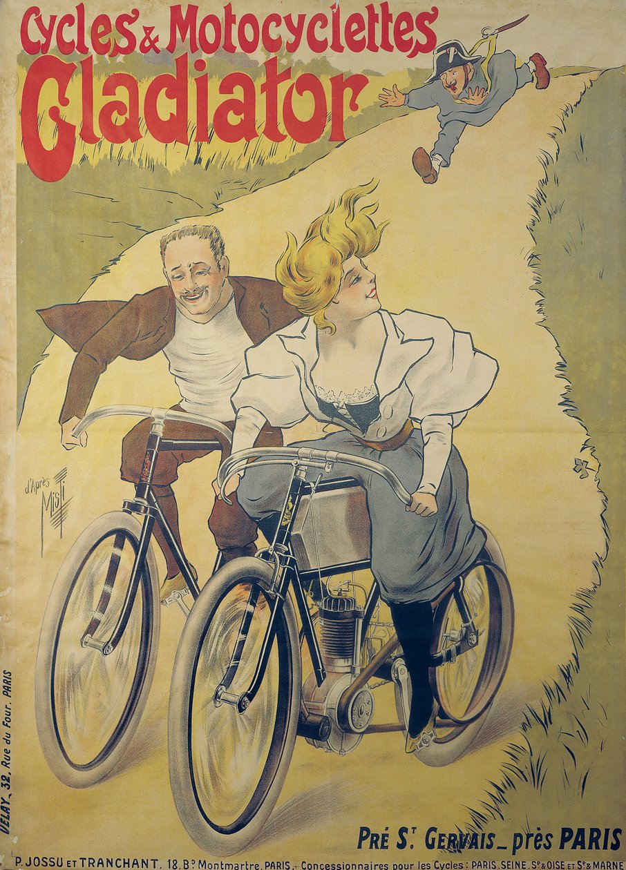 Plakat für Gladiator-Fahrräder und Motorräder von Ferdinand Misti Mifliez