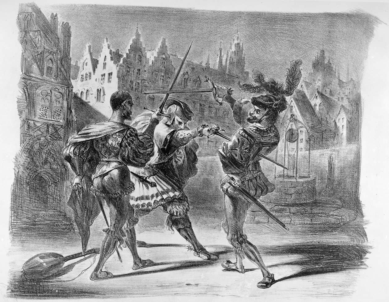 Duell zwischen Faust und Valentin, aus Goethes Faust, nach 1828 von Ferdinand Victor Eugene Delacroix