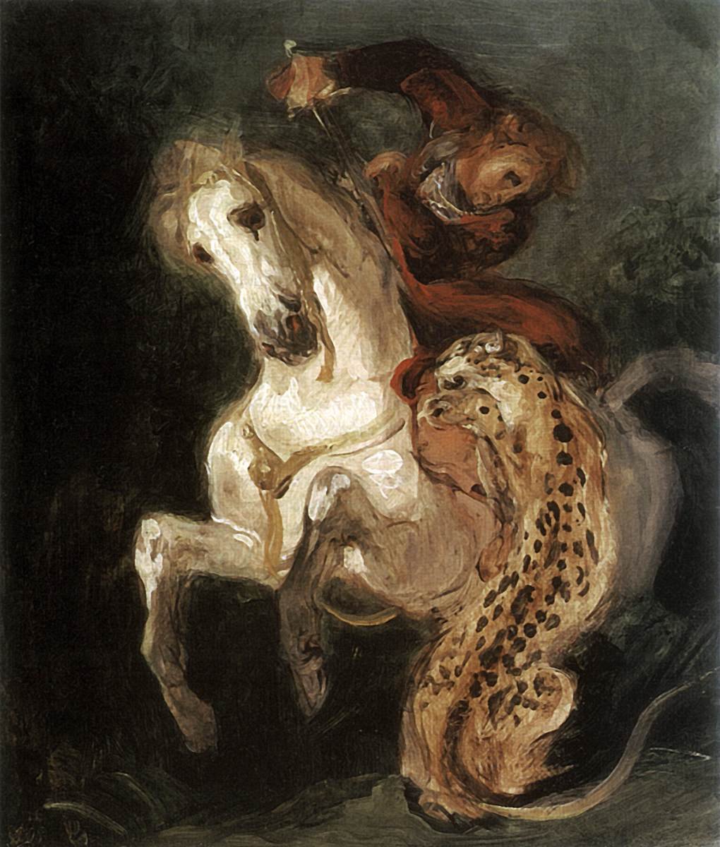 Jaguar greift einen Reiter an von Ferdinand Victor Eugene Delacroix
