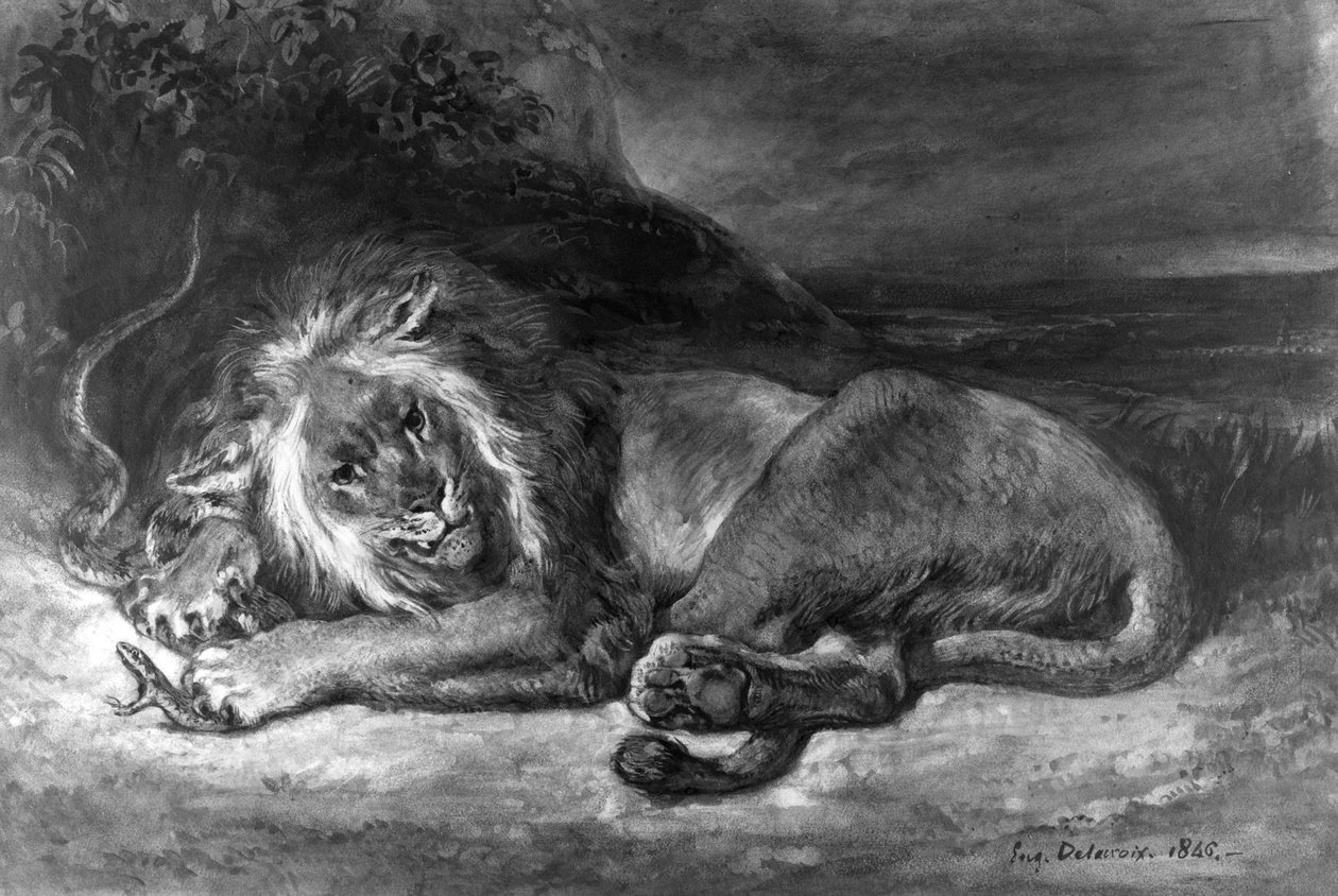 Löwe und Schlange von Ferdinand Victor Eugene Delacroix