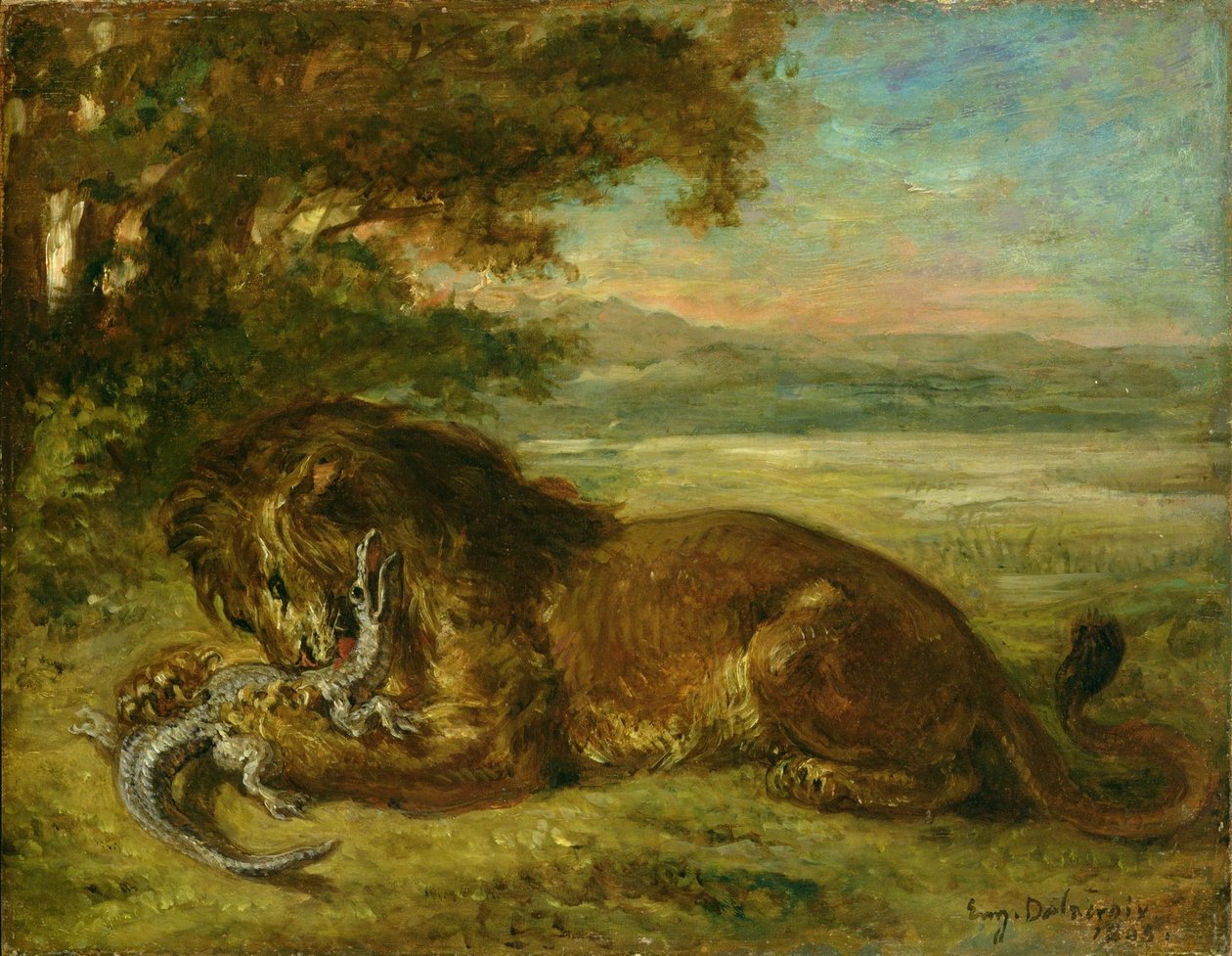 Löwe und Alligator von Ferdinand Victor Eugene Delacroix