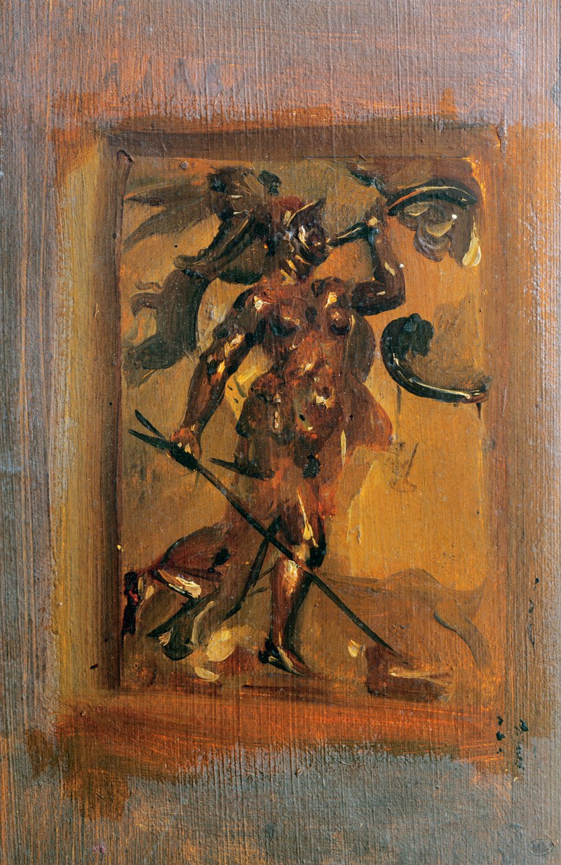 Mann in Rüstung, der ein Horn bläst von Ferdinand Victor Eugene Delacroix