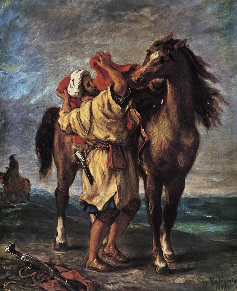 Marokkaner und sein Pferd von Ferdinand Victor Eugene Delacroix