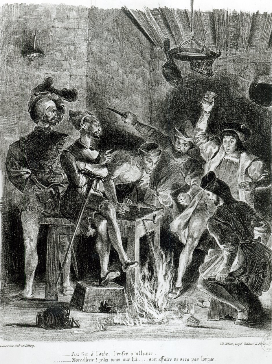 Mephistopheles und die Trinkgefährten, aus Goethes Faust, 1828 (Illustration) von Ferdinand Victor Eugene Delacroix