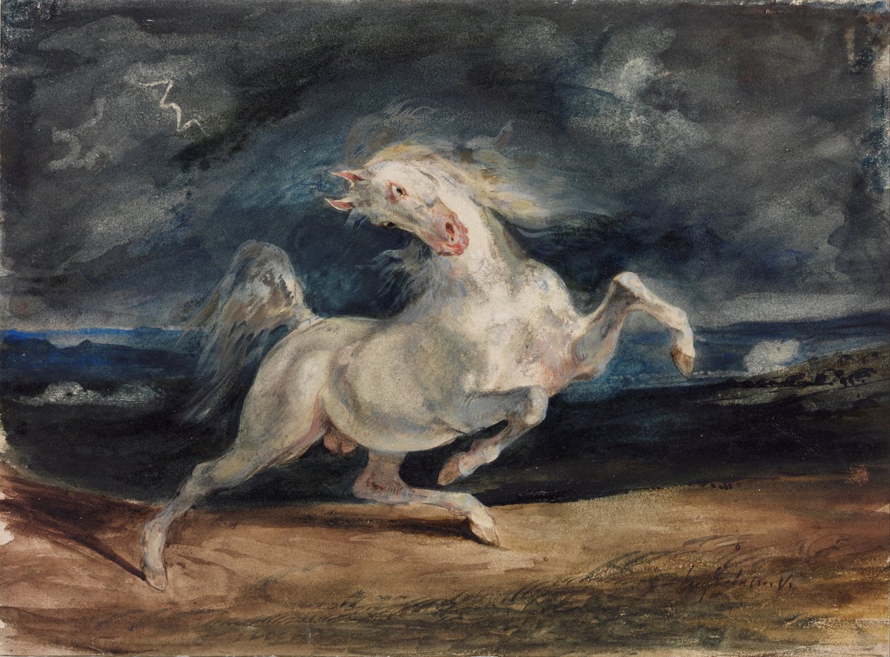 Pferd erschreckt durch Blitz von Ferdinand Victor Eugene Delacroix