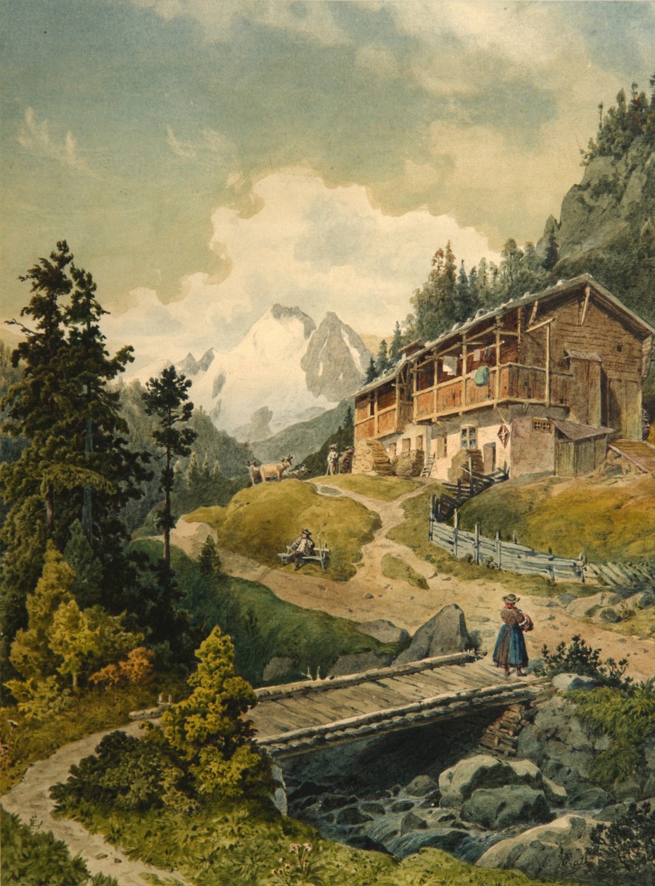Alpenlandschaft mit einer Brücke von Ferdinand Gatt
