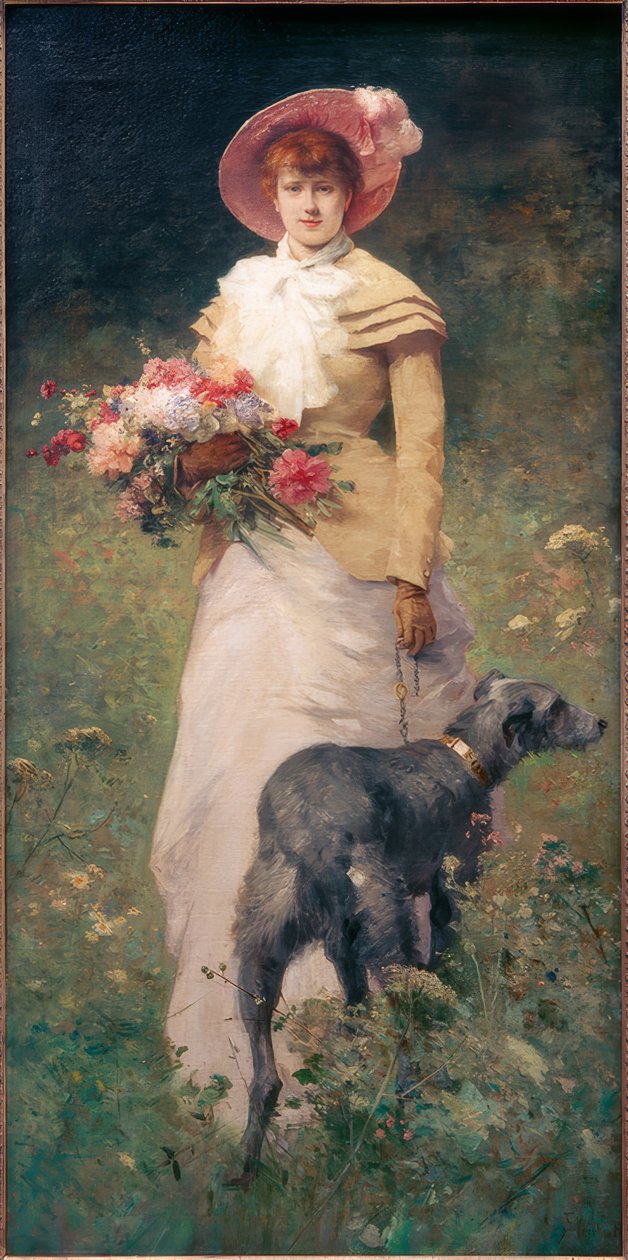 Frau mit Hund von Ferdinand Heilbuth