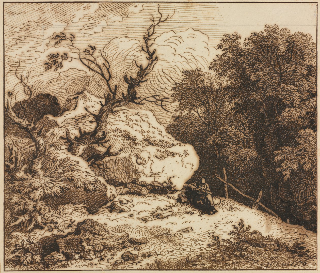 Einsiedler in einer bewaldeten Landschaft, 1776 von Ferdinand Kobell