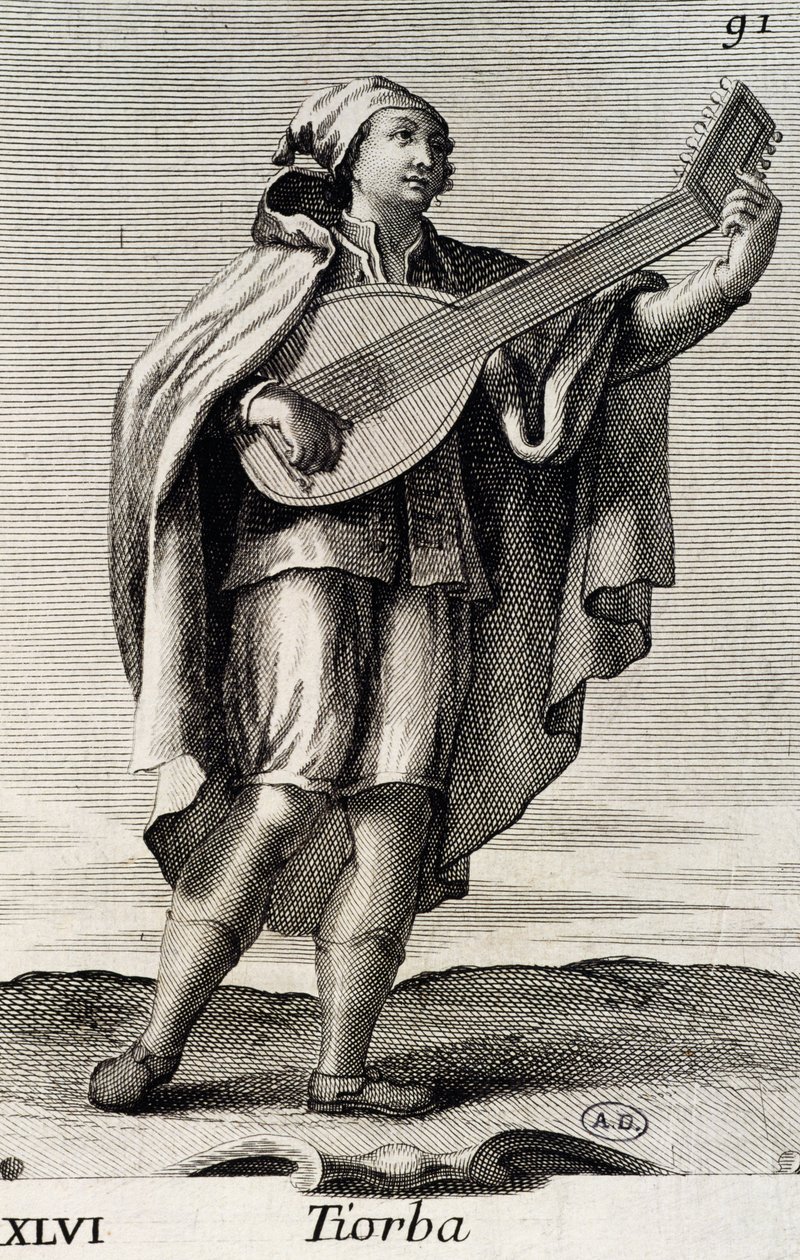 Mann spielt die Theorbe von Filippo Bonanni