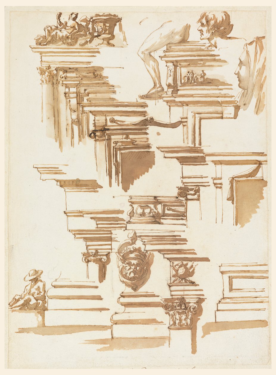 Architektonische Details; menschliche Figuren von Filippo Marchionni