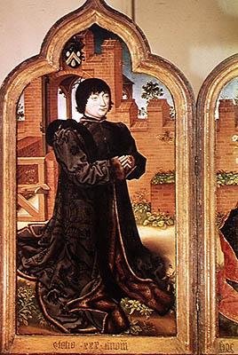 Triptychon von Jean de Witte, linkes Panel zeigt Jean de Witte, 1473 von Flemish School