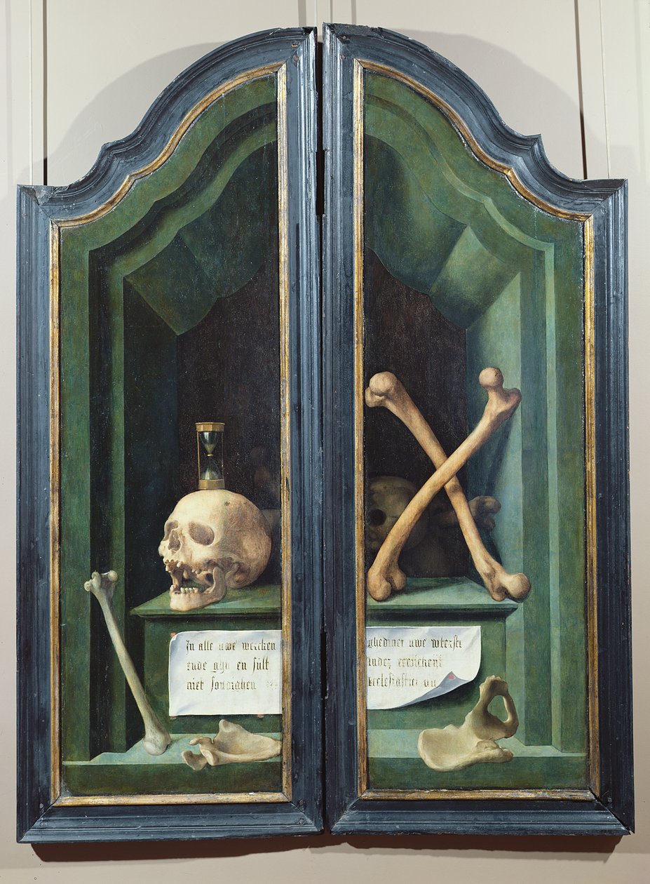 Vanitas, Rückseite von zwei Tafeln eines Triptychons von Flemish School