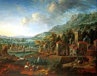 Landschaft mit Reitern von Flemish School