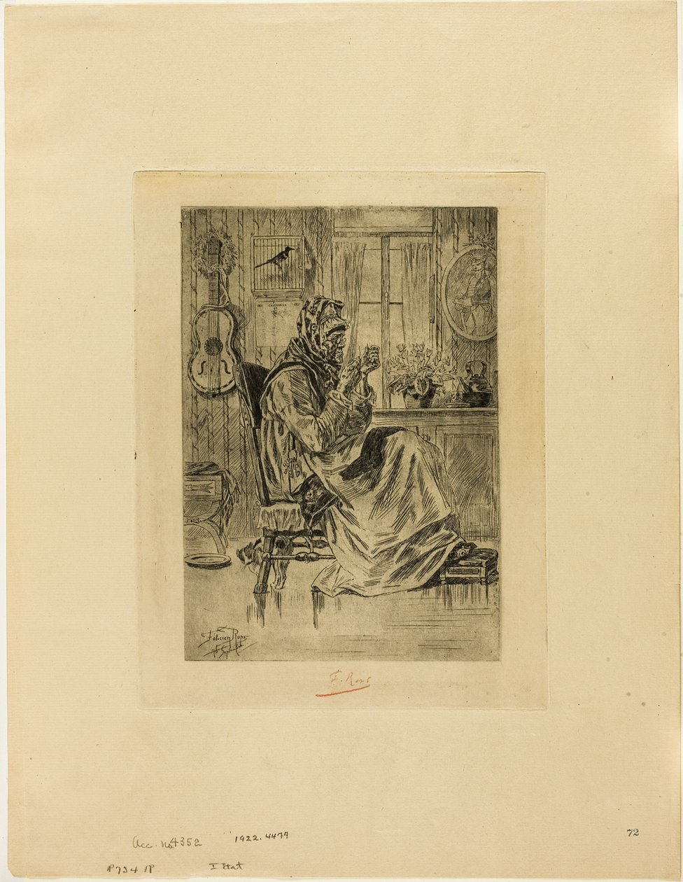 Alte Frau mit Nadel von Félicien Rops