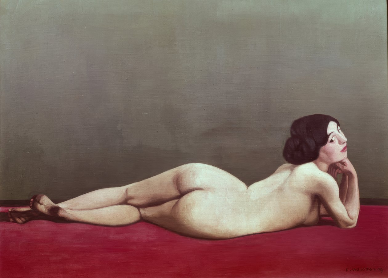Liegender Akt auf rotem Teppich von Félix Vallotton
