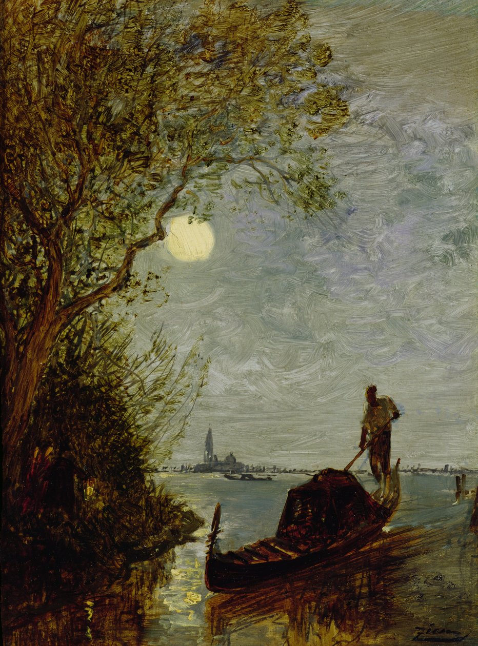 Mondlichtszene mit Gondel von Félix Ziem