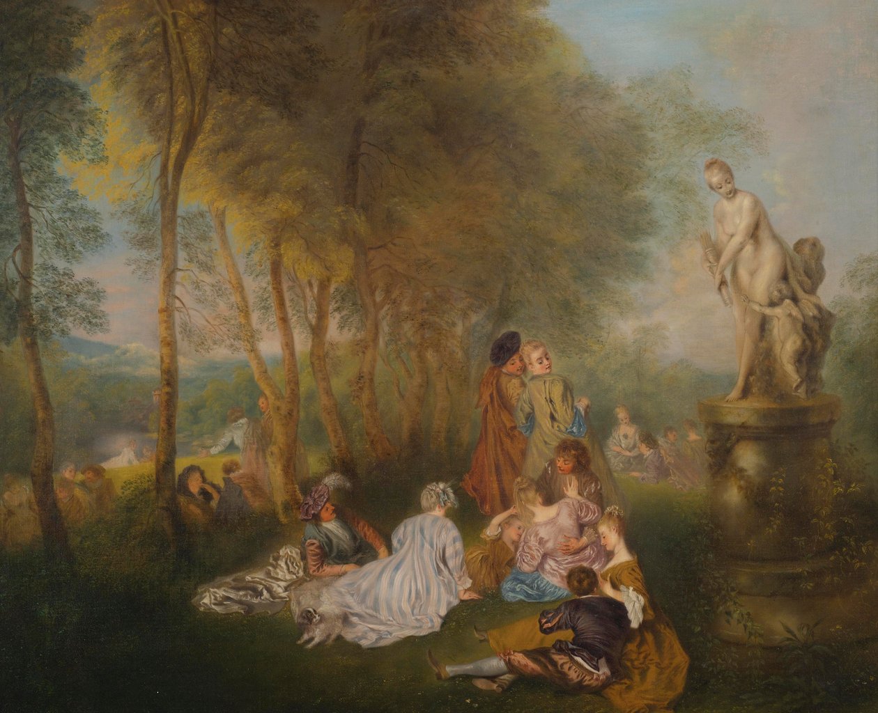 Fête galante mit einer Venusstatue von Follower of Antoine Watteau