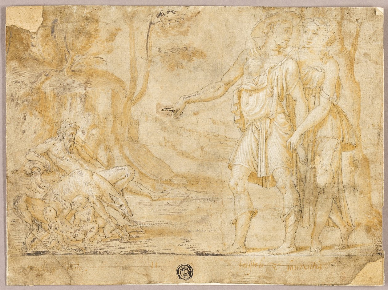Faustulus und Merentia entdecken Romulus und Remus von Fontainebleau School