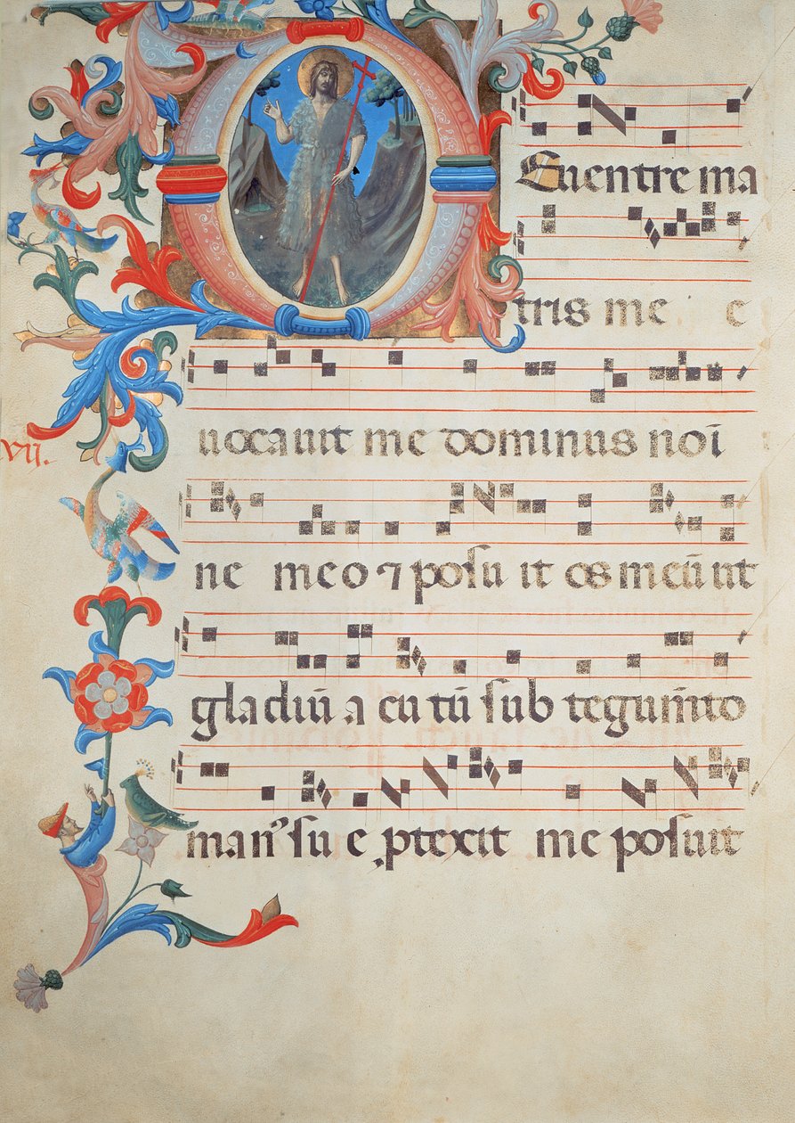 Ms 558 f.55v Seite mit Choralnotation und einer historisierten Initiale 