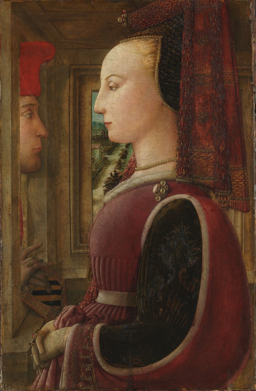 Porträt einer Frau mit einem Mann am Fenster, ca. 1440 von Fra Filippo Lippi