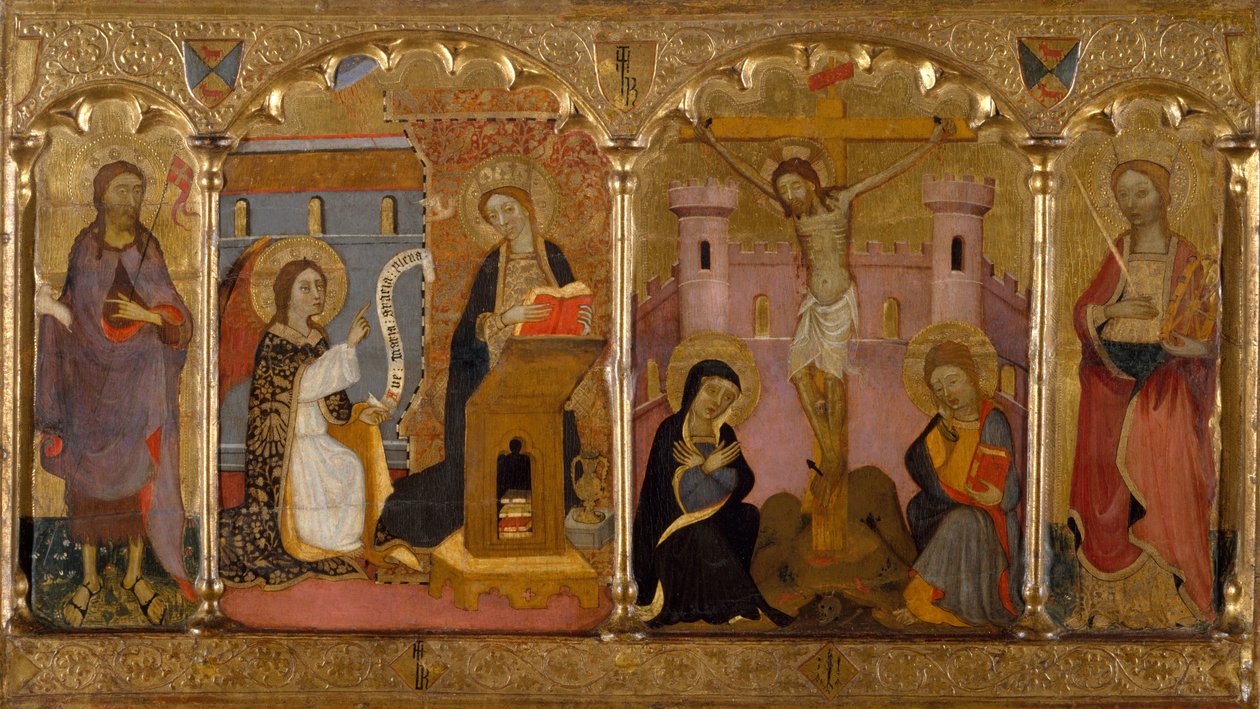 Johannes der Täufer, Verkündigung, Kreuzigung und Katharina von Alexandria von Francesc Comes