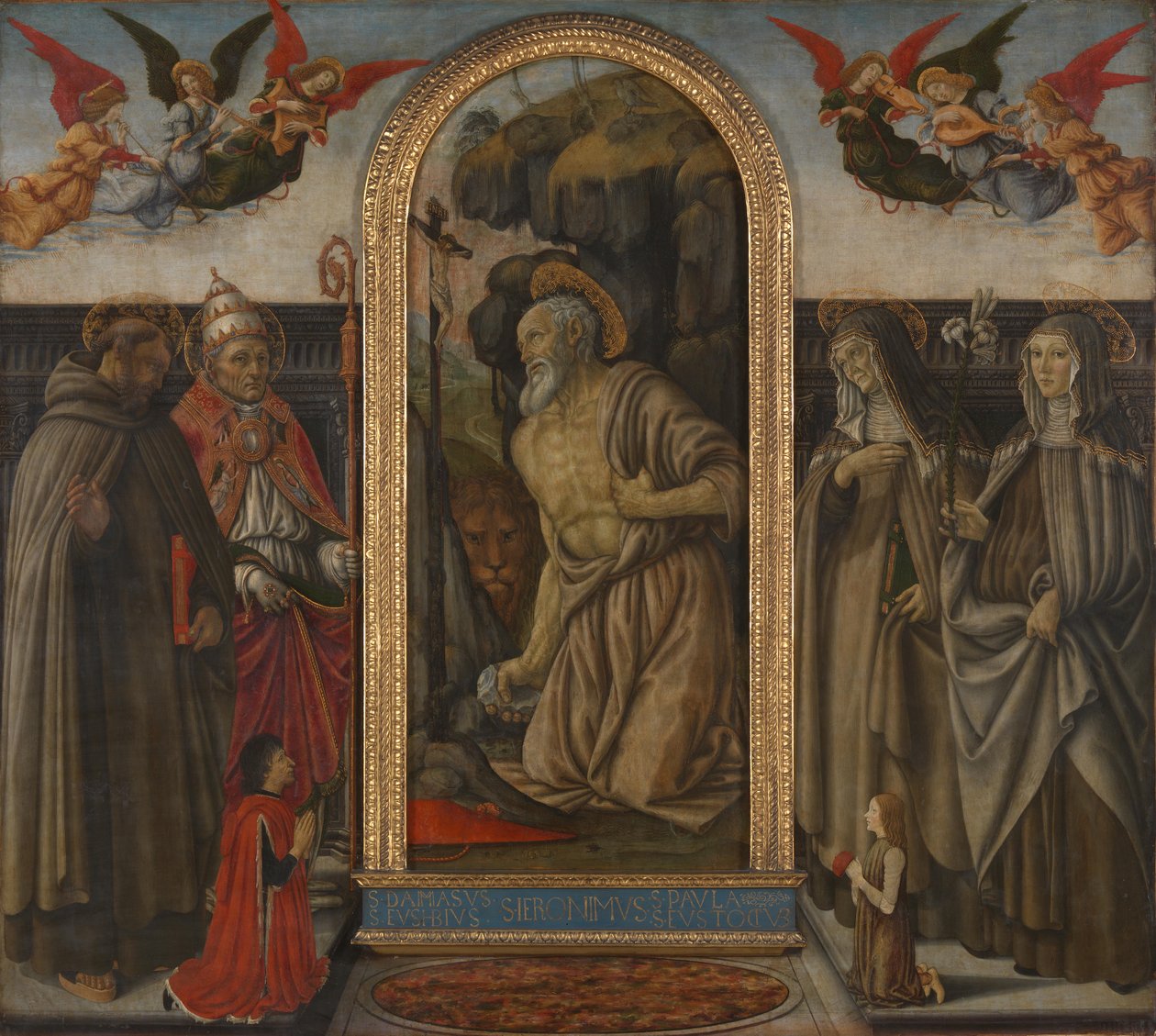 Heiliger Hieronymus in Buße mit Heiligen und Stiftern von Francesco Botticini