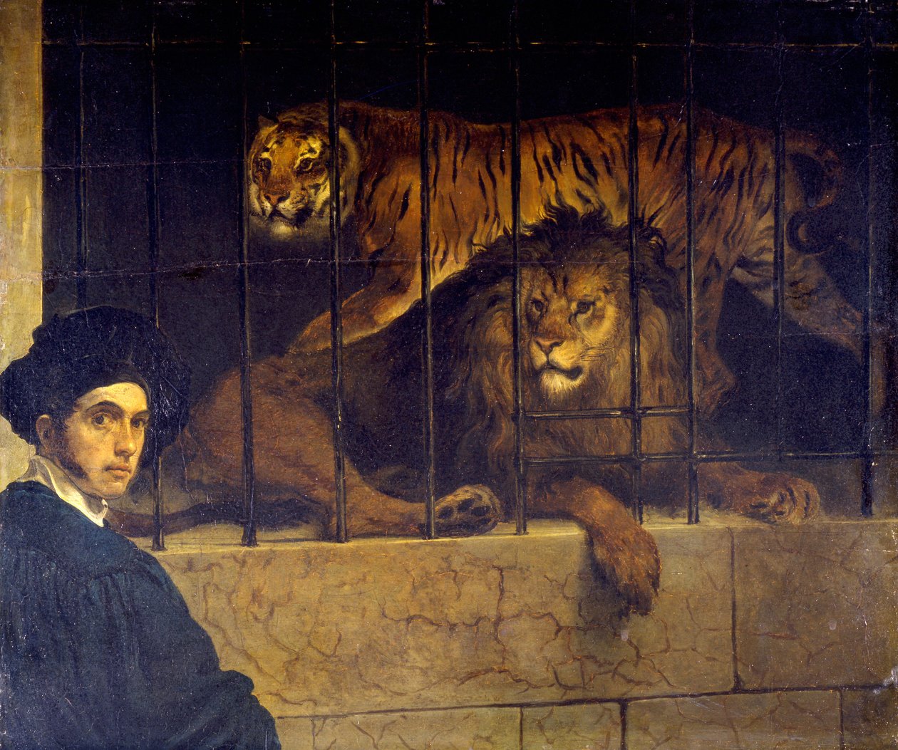 Selbstporträt mit Tiger und Löwe von Francesco Hayez