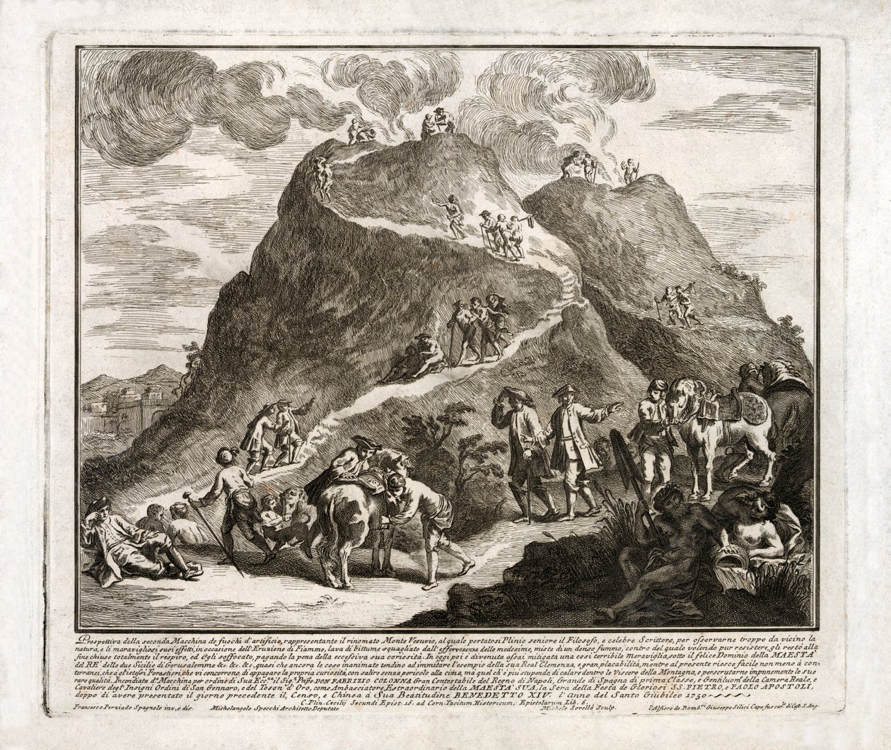 Perspektive des zweiten Ausbruchs des Vesuvs, veröffentlicht 1750 von Francesco Spagnolo Perziado