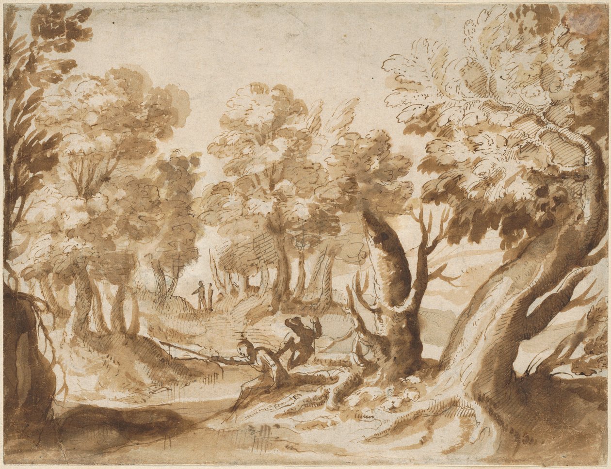 Zwei Figuren beim Angeln in einer Landschaft von Francesco Allegrini
