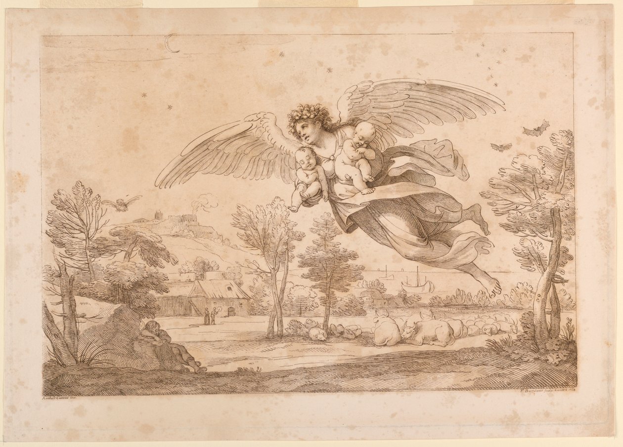 Engel mit zwei Kindern in ihren Armen von Francesco Bartolozzi