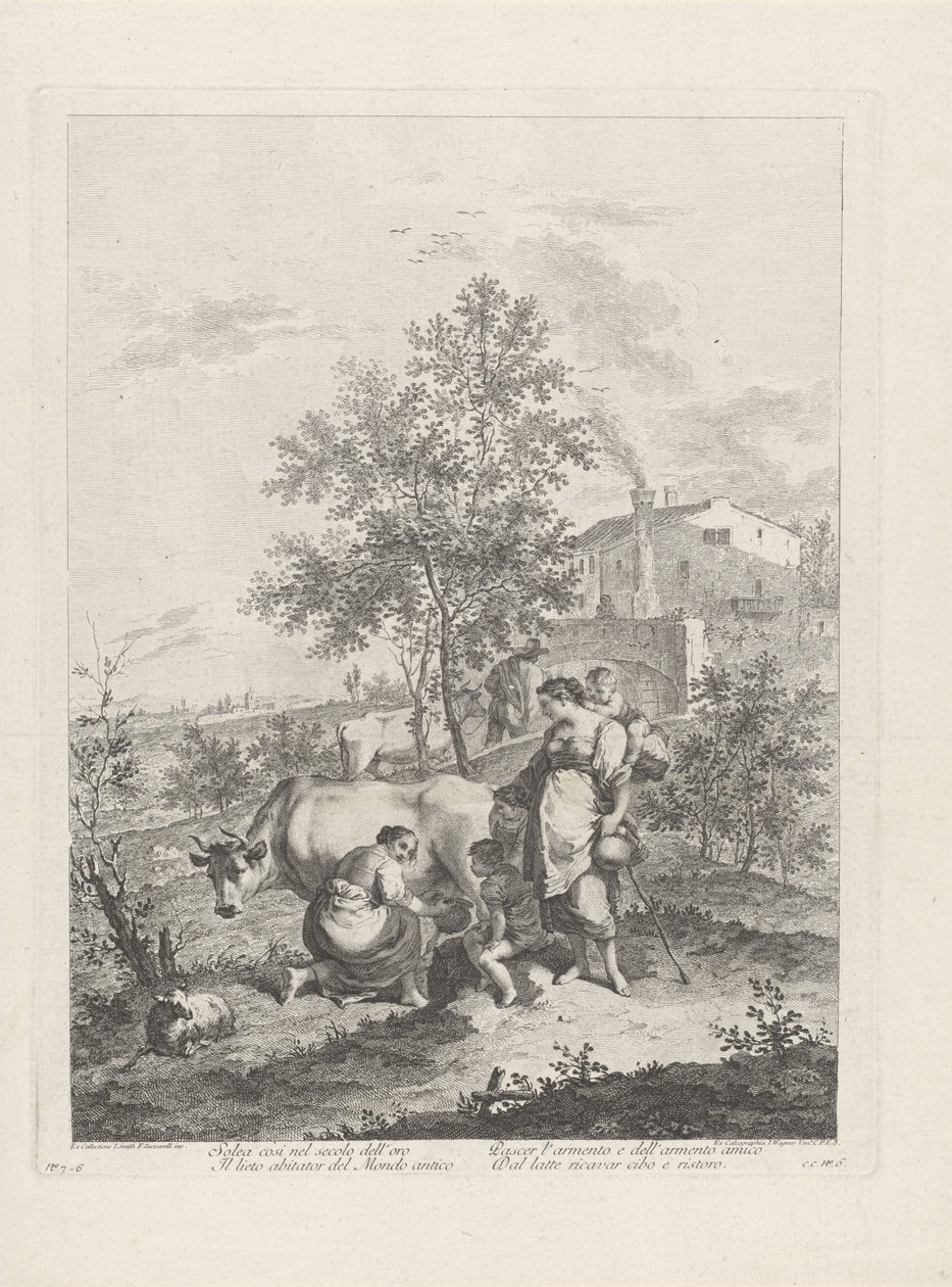Landschaft mit Kuhmelkerin von Francesco Bartolozzi