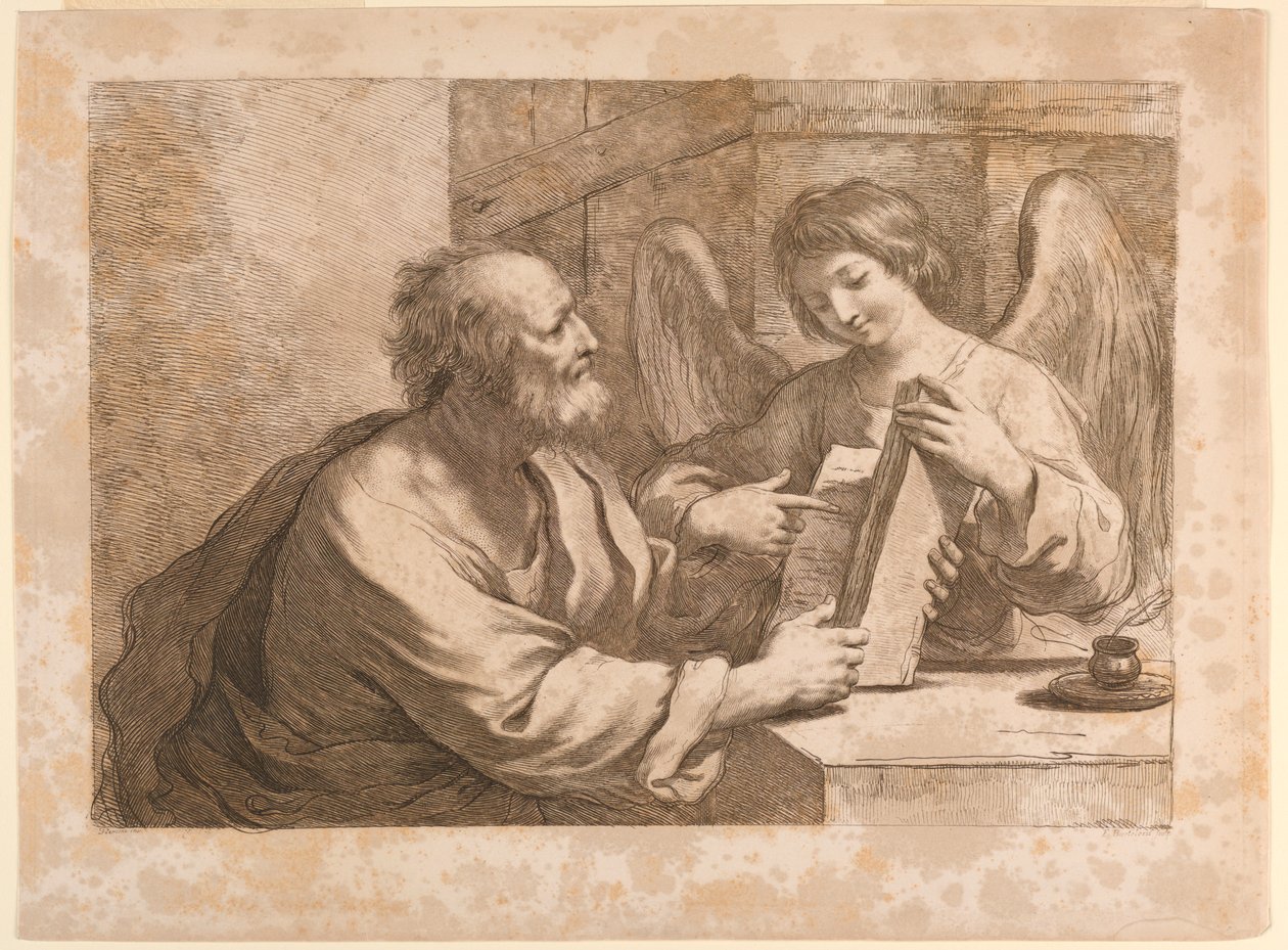 Heiliger Matthäus mit einem Engel und Buch von Francesco Bartolozzi