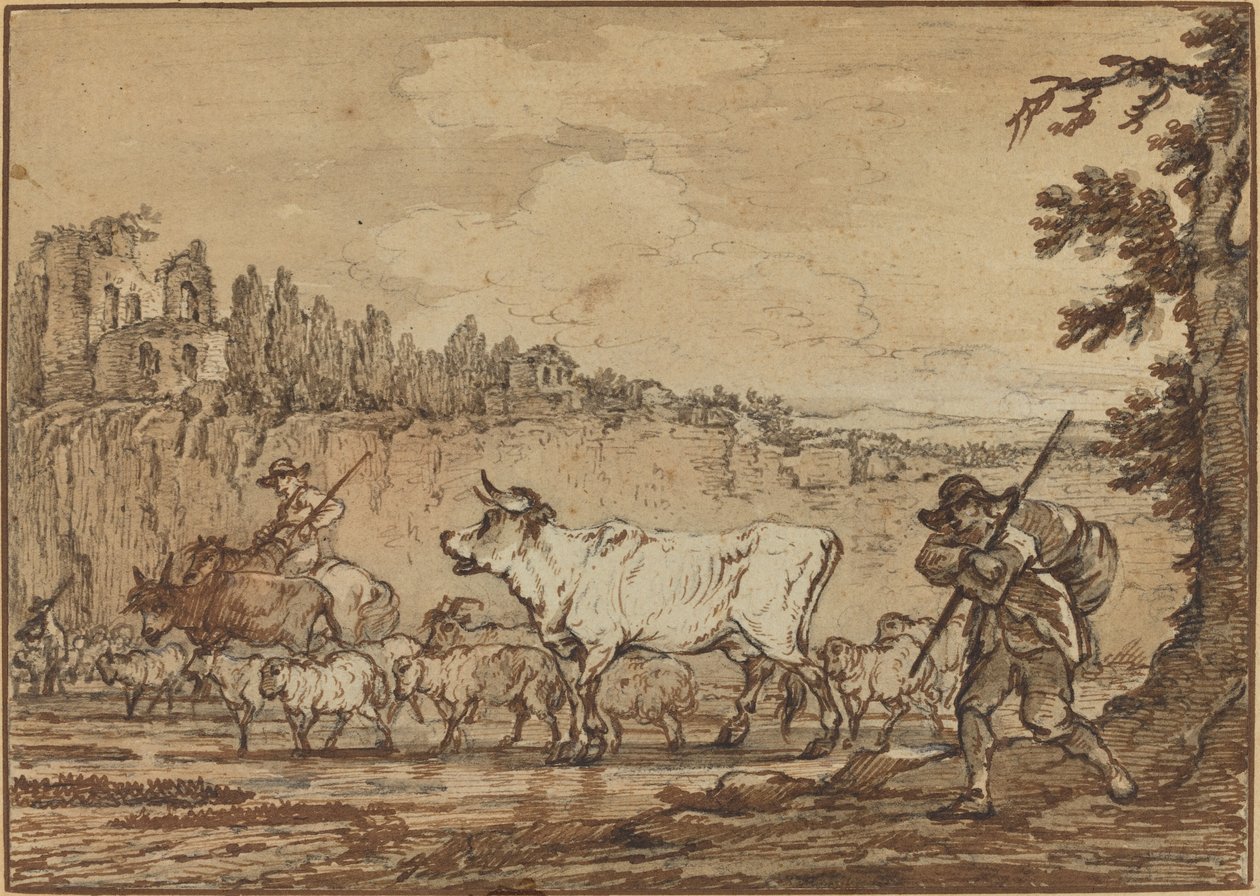 Hirte überquert einen Fluss von Francesco Casanova