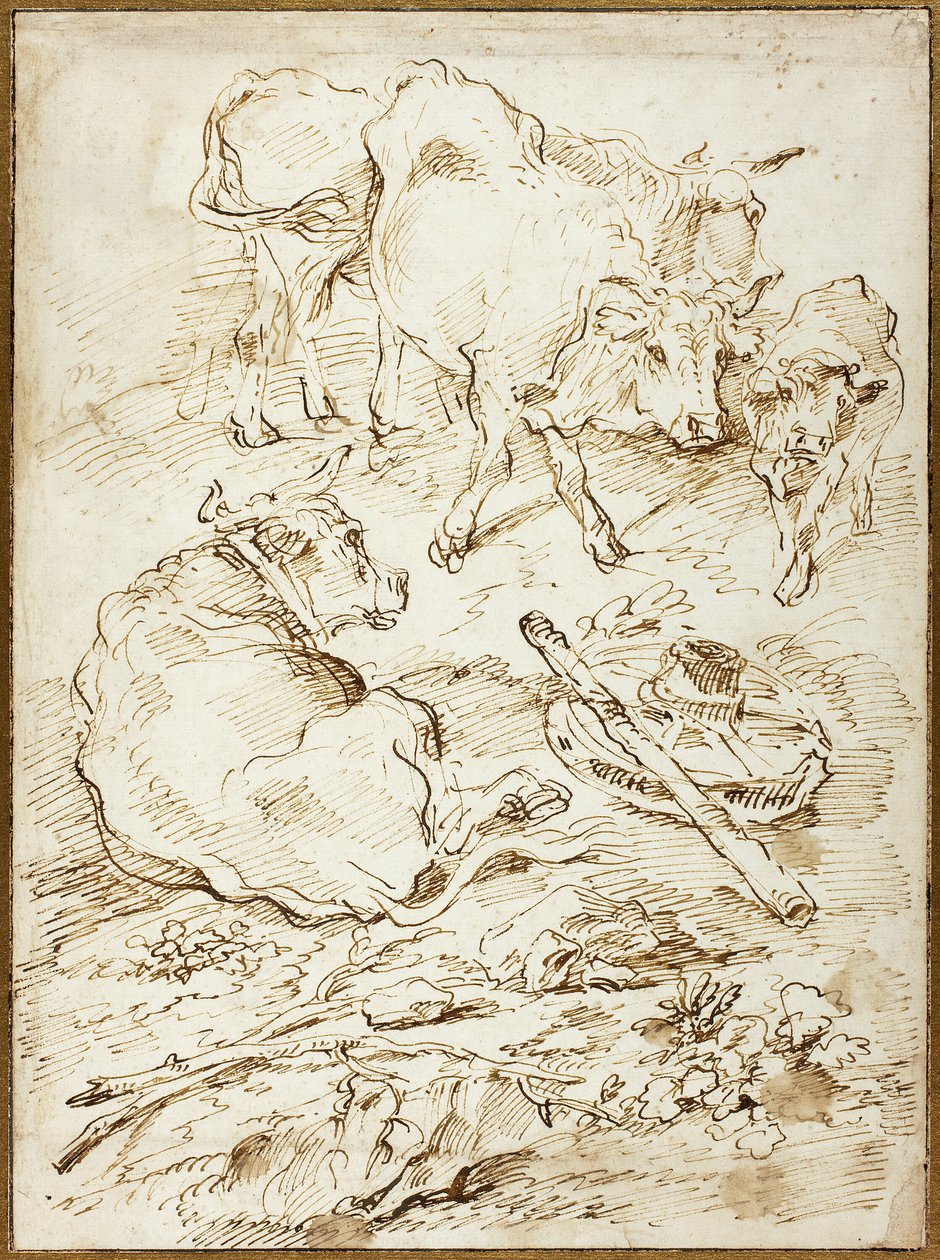 Rinder neben einem Wagenrad von Francesco Castiglione