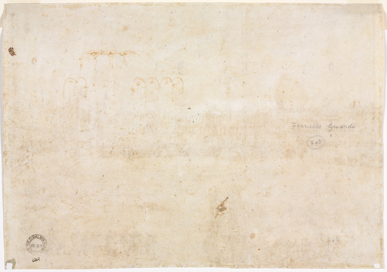 Drei Skizzen von Bögen (verso) von Francesco Guardi