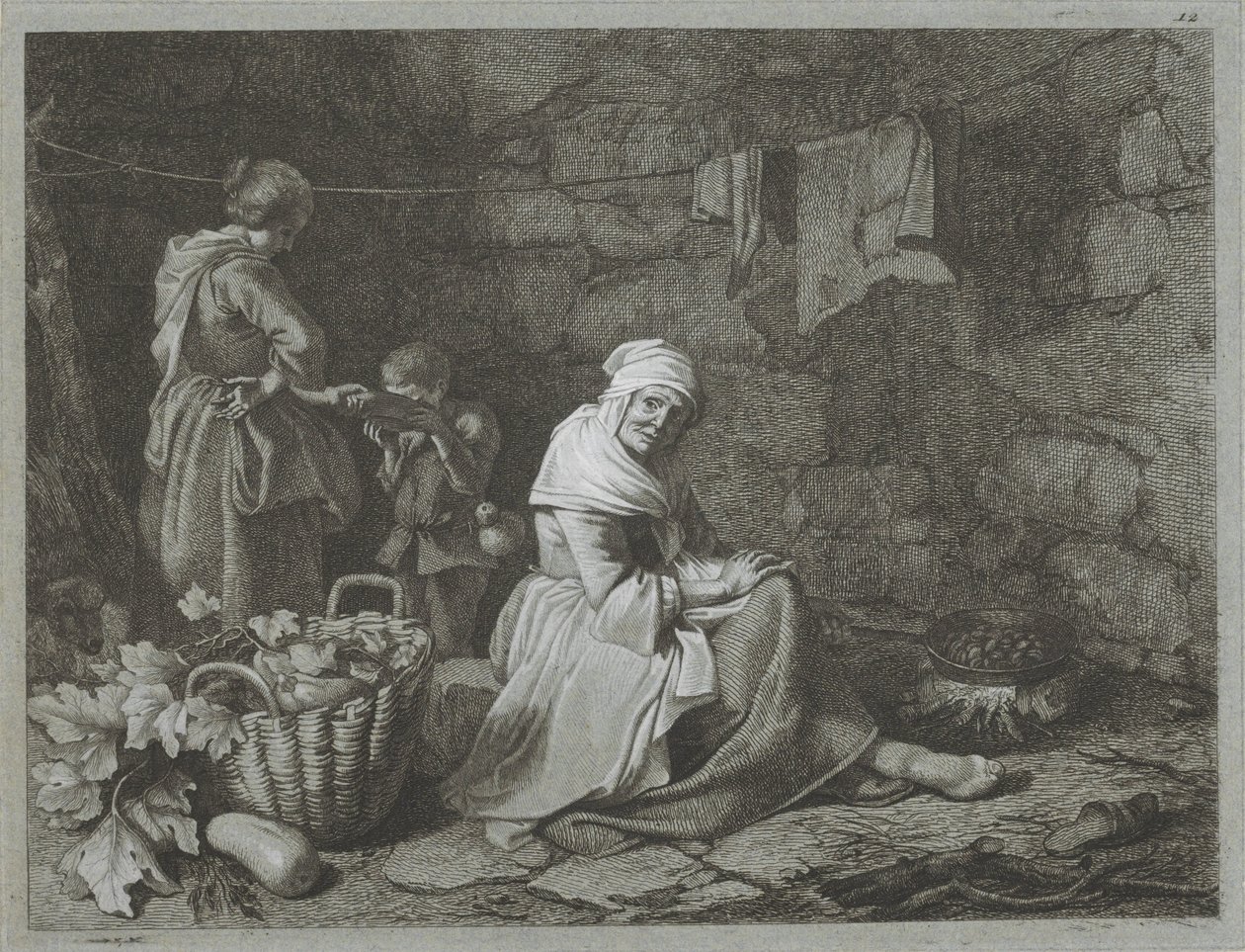 Innenraum eines Bauernhauses von Francesco Londonio