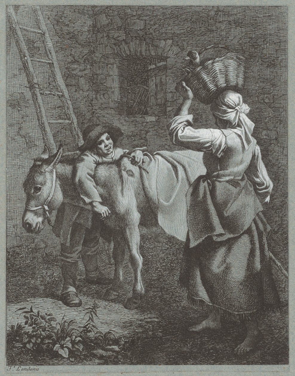 Hirtenjunge spricht mit einem Bauernmädchen von Francesco Londonio