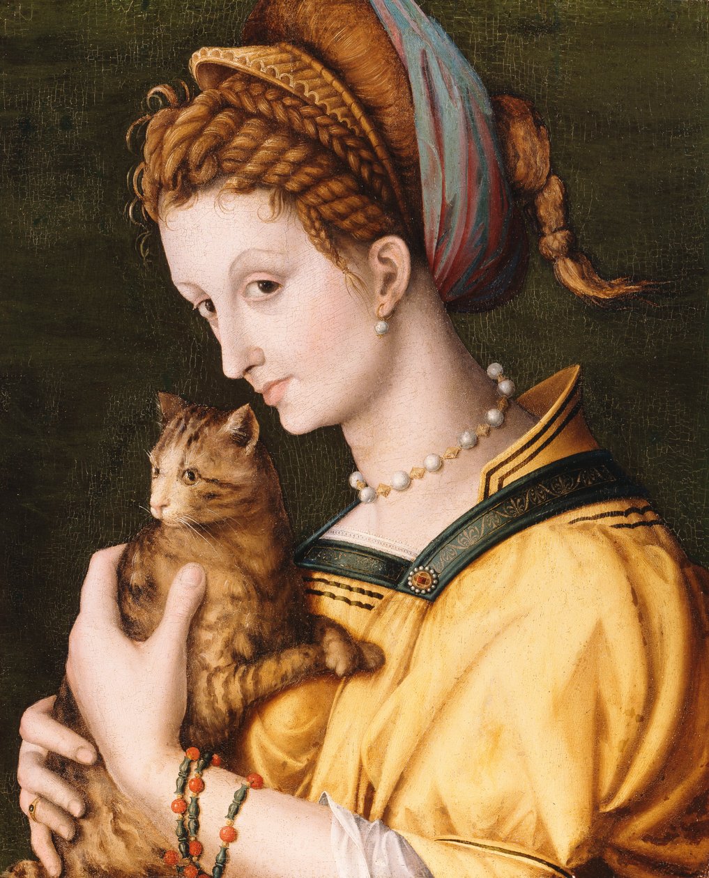 Dame mit einer Katze, ca. 1525-30 von Francesco Ubertini Bacchiacca